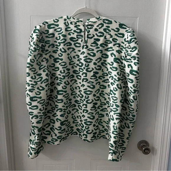 Green Leopard Print Blouse Animal Print Mobwife puff sleeve - Picture 4 of 8